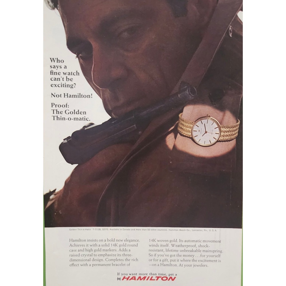 Hamilton Watch Magazine Ad 1966 Golden Thin-o-matic Vintage Print Advertising